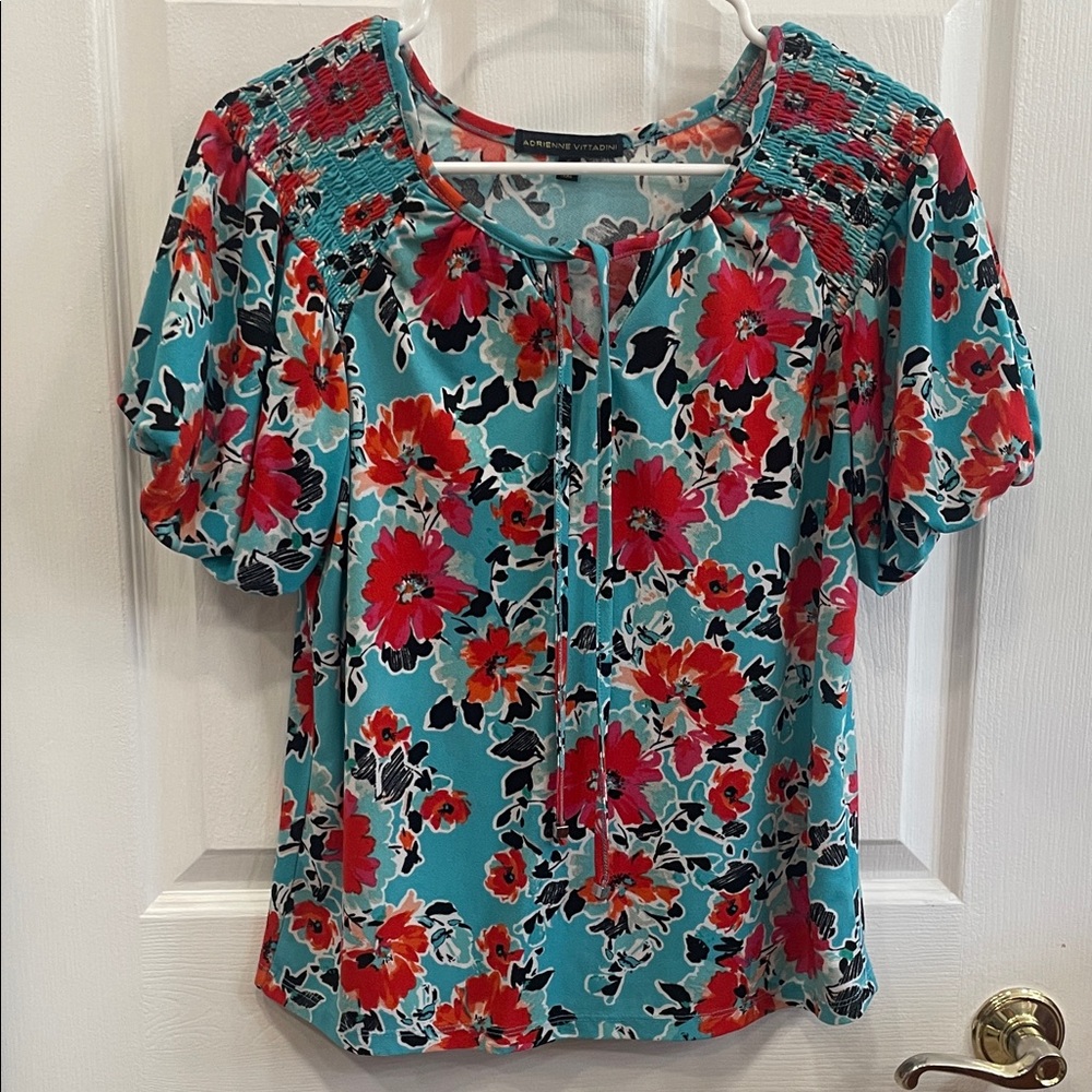 Adrienne Vittadini Floral Blouse - Red and Blue size S